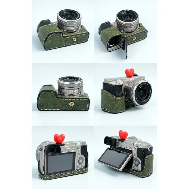 Sony Camera A6400 - กระเป๋ากล้องหนัง PU แบบครึ่งตัวสำหรับ Sony A6000 A6100